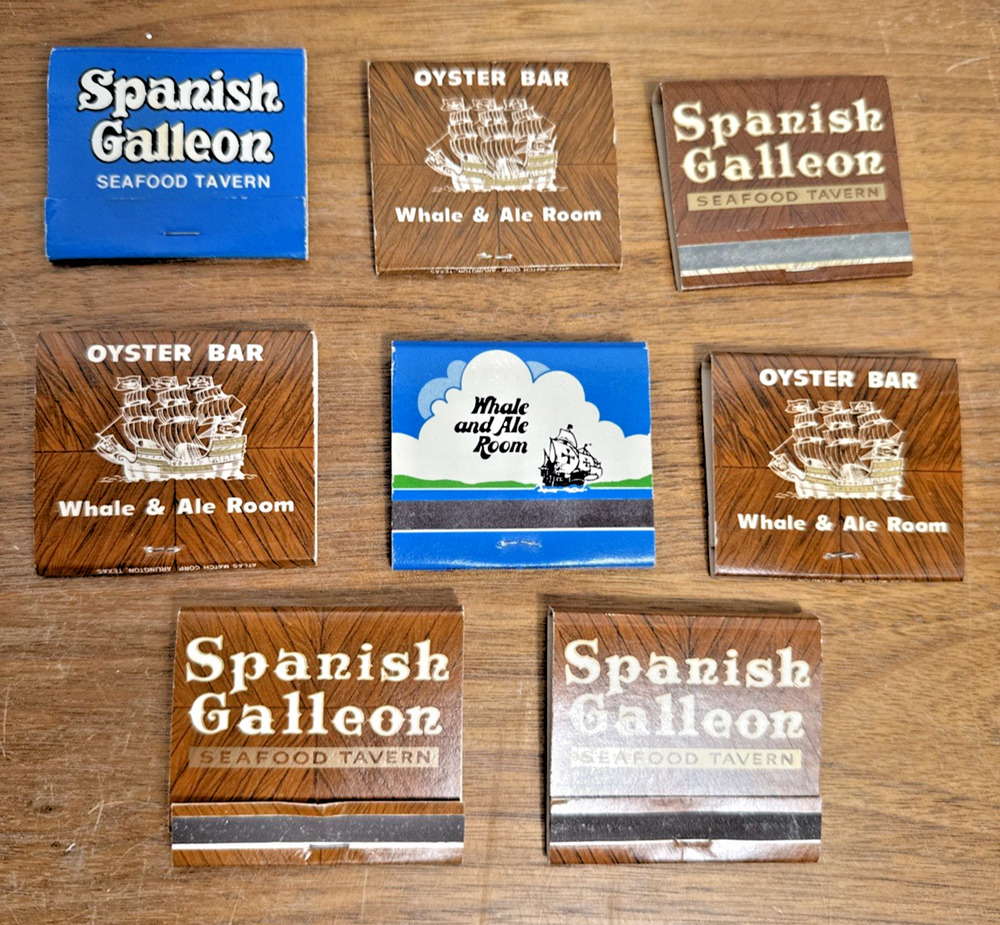 Vintage Dallas Fort Worth Spanish Galleon Matchbook Lot Front Strike Unstruck
